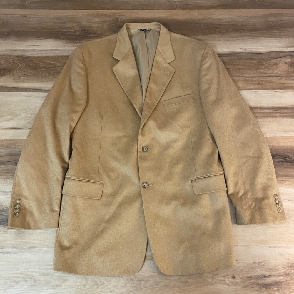 Grant Thomas Sport Coat 42L Blazer 100% Cashmere Two Button Tan Long
